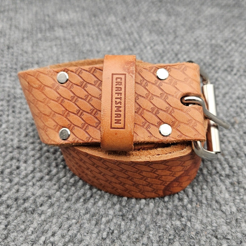 Craftsman Tan Leather 2" Tool‎ Work Belt Basketweave Embossed Workwear 40472 VTG
